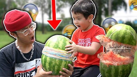 WATERMELON vs 500 RUBBER BANDS!! __funny chall