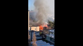 Former Residence of Ex-Prime Minister Kakuei Tanaka Engulfed in Flames in Tokyo, Japan