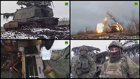 Zaporizhzhia area: Russian 2S19 Msta-S self-propelled gun in a classic combat action