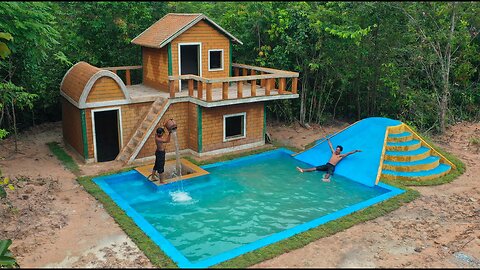 25 Days Building Water Slide To Underground Swimming Pool For Underground House
