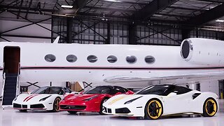 Three Ferraris, two models and a private jet!