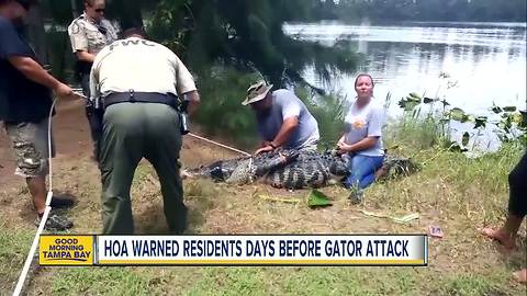 HOA issued gator warning before attack