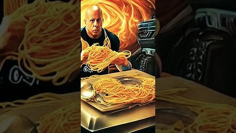 AI generated Vin Diesel playing with spaghetti