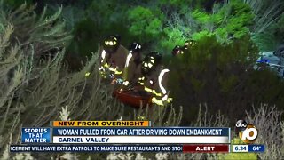 Woman rescued after veering off freeway in Carmel Valley area