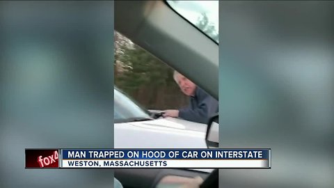 Caught on camera: Man clings to hood of car on Massachusetts highway