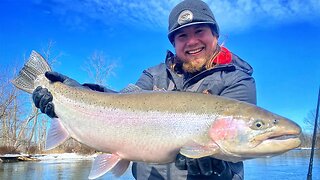 BIG Michigan Steelhead TROUT! (His First Ever Centerpin Fish!!)