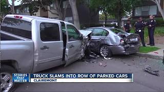 Truck slams into row of parked cars in Clairemont