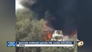 Vista backyard workshop catches fire, explosions heard around neighborhood