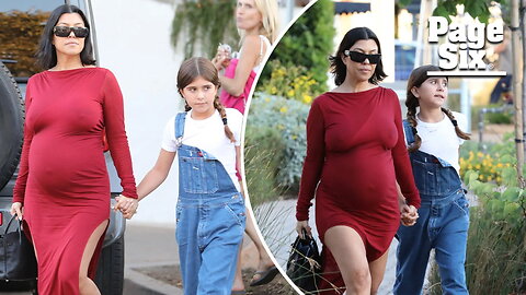Kourtney Kardashian shows off her red-hot maternity style in skintight dress while out with Penelope