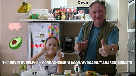 7 -11 Devin & Delphi - Pork/Bacon/Cheese/Garlic/Lettuce/Tabasco & Avocado Burger!