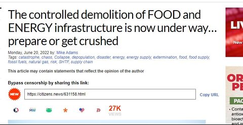 Food and Energy Infrastructure Getting Destroyed, PLEASE, Prepare Accordingly!