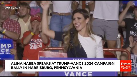 Alina Habba speaks at a Trump-Vance 2024 campaign rally in Harrisburg, Pennsyvlania.