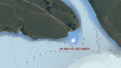 analysis of fishing nautical Bathymetric or underwater terrain map example Prosser Creek Reservoir