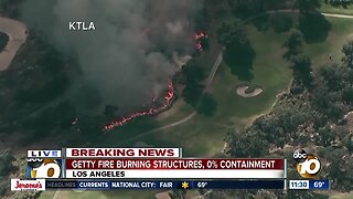 Fire near Getty Center in Los Angeles shuts down roads, forces evacuations