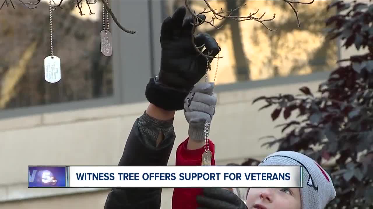 Veteran hangs 22 dog tags on tree in Akron every day for mental health awareness