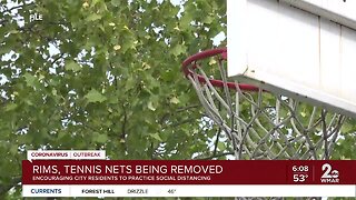 Rims, tennis nets being removed