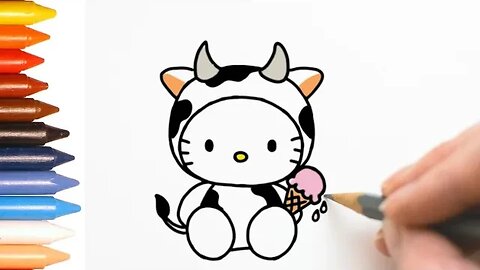 COMO DESENHAR HELLO KITTY VAQUINHA KAWAII - FÁCIL #hellokitty #desenhokawaii #desenho