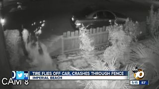 Tire crashes through Imperial Beach fence