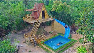 100 Days Build Tree Villa House with Waterslide To Swimming Pool