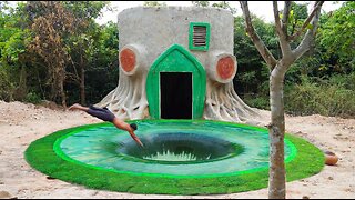 30Days Building New Creative Solar Tree Stump Fairy House With Swimming Pool
