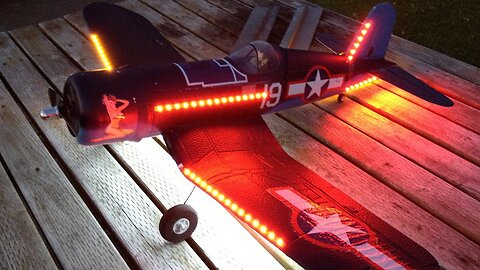 Parkzone F4U Corsair Parkflyer with Lights and Blood Sucking Bugs at Dusk