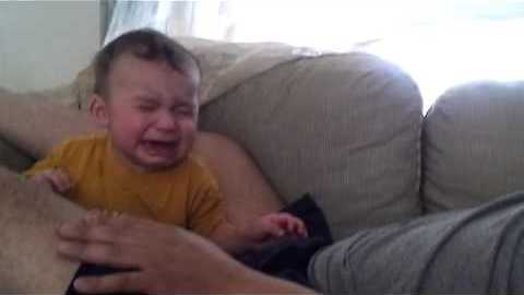 Baby cries whenever dad pretends to cry