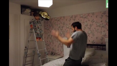 WWE fight in bedroom between father and son, so funny!!!!!!🤣🤣🤣
