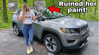 Girlfriend Scratches the SH!T Out of her Brand New Jeep Trying to Wash it