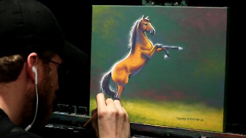 Acrylic Wildlife Painting of a Rearing Horse - Time-lapse - Artist Timothy Stanford