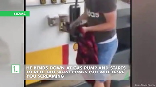 He Bends Down at Gas Pump And Starts to Pull. But What Comes out Will Leave You Screaming
