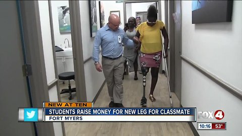 High school student walks for the first time after classmates raise funds for prosthetic leg