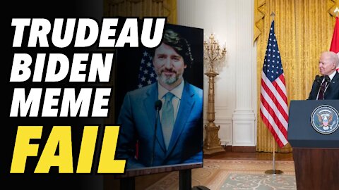 Giant Trudeau watches over Biden in BIZARRE White House meme