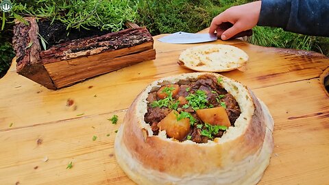 Beef Stew for cold winter evenings served in BREAD bowl (ASMR, BEEF, CAMPING)