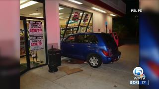 Driver crashes into Port St. Lucie gas station & flees scene, police say