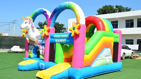 Unicorn Bounce House With Slide #inflatable #slide #bouncer #inflatablesupplier #catle #jumping