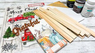 Fall & Christmas Easel || Using Stir Sticks & Canvases [ Just 1 Easy DIY ]