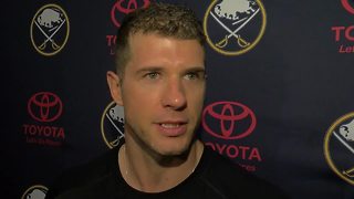 091/19 Jason Pominville chats after Sabres 4-3 OT win