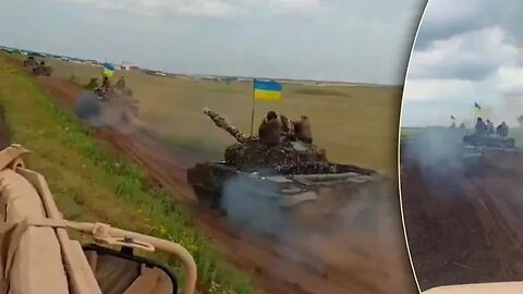 A large column of tanks attacking along the front a counterattack image of the Ukrainian army