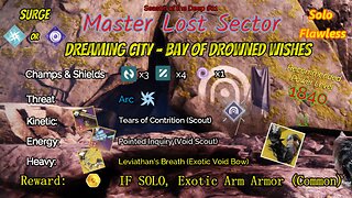 Destiny 2 Master Lost Sector: Dreaming City - Bay Drowned Wishes on Void Hunter Solo-Flawless 8-5-23