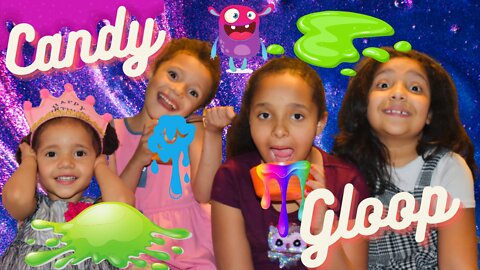 D Little Sisters try making and eating Candy Gloop edible slime fun video