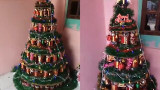 Unique Christmas tree from used materials