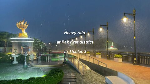 Heavy rain at Pak Kret district in Thailand