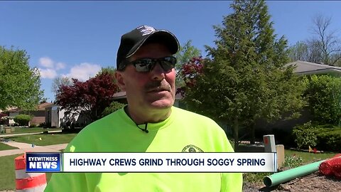 Road construction crews continue with repairs despite wet and cold spring