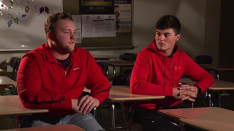 Chardon High School students Cameron Niehus, a senior, and Matthew Reminder, a sophomore, describe how students react to loud noises