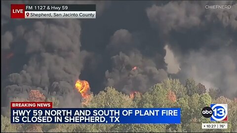 Massive fire has broken out at a petroleum processing plant in Shepherd, Texas