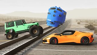 Cars vs Train Tracks vs Trains #2 ▶️ BeamNG Drive