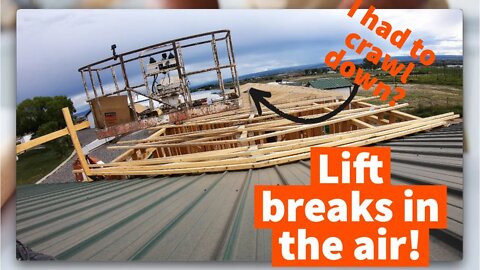 How to Build a House Addition - Installing trusses, and the lift breaks in the air. Part 19