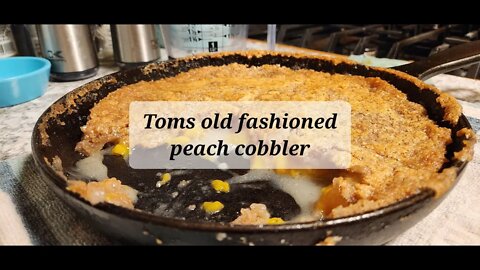 Sunday sweetness with Tom making peach cobbler in cast iron #peachcobbler #castironcooking
