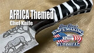 Africa Themed Electro Etched Chef Knife with Zebra Stripe handles