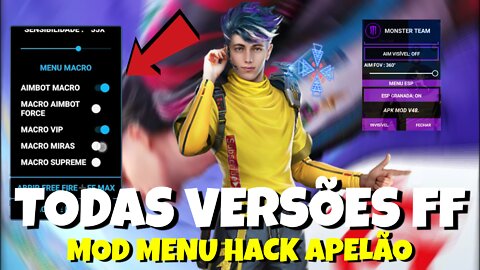 TODAS VERSÕES FFH4X MOD MENU HACKER APELÃO NO MAPA FREE FIRE